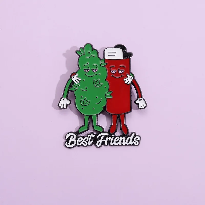Best Friends Enamel Pins Custom Tobacco Leaf Lighter Brooches Lapel Badges Plant Jewelry Gift Partner Friends enamel pins