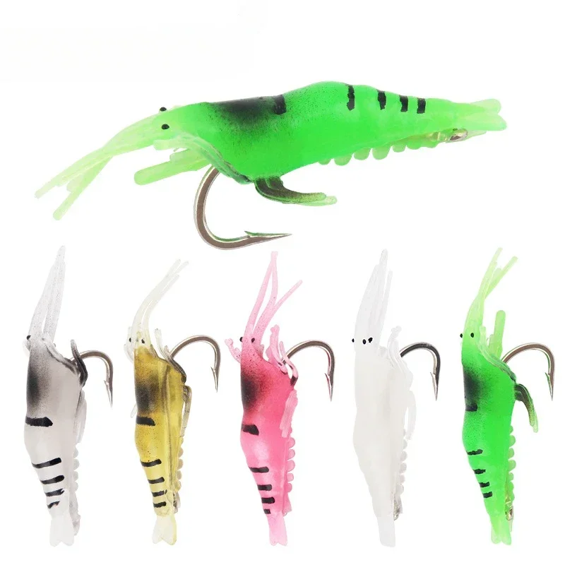 

ZWICKE 5/10PCS Fake Shrimp Bait with Hooks Small Grass Shrimp Glow-in-the-dark Soft Bait Small Shrimp Fake Bait Fishing Lures