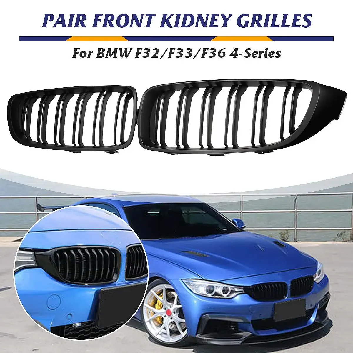 

Передние решетки для гриля, сменные почки для BMW 4 серии F32 F33 F36 F80 F82, двойная пластина M4, спортивный стиль, матовая фотография, 2 шт.