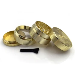 Gold Zinc Alloy Herb Grinder - 3 - Layer Tobacco & Herbal Crusher Smoke Accessory (4 Layer With Screen)