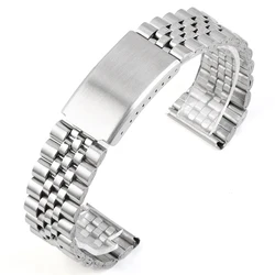 Universal Stainless Steel Folding Buckle Bracelet Watch Strap - Silver Metal Wristband - 22mm (Silver)