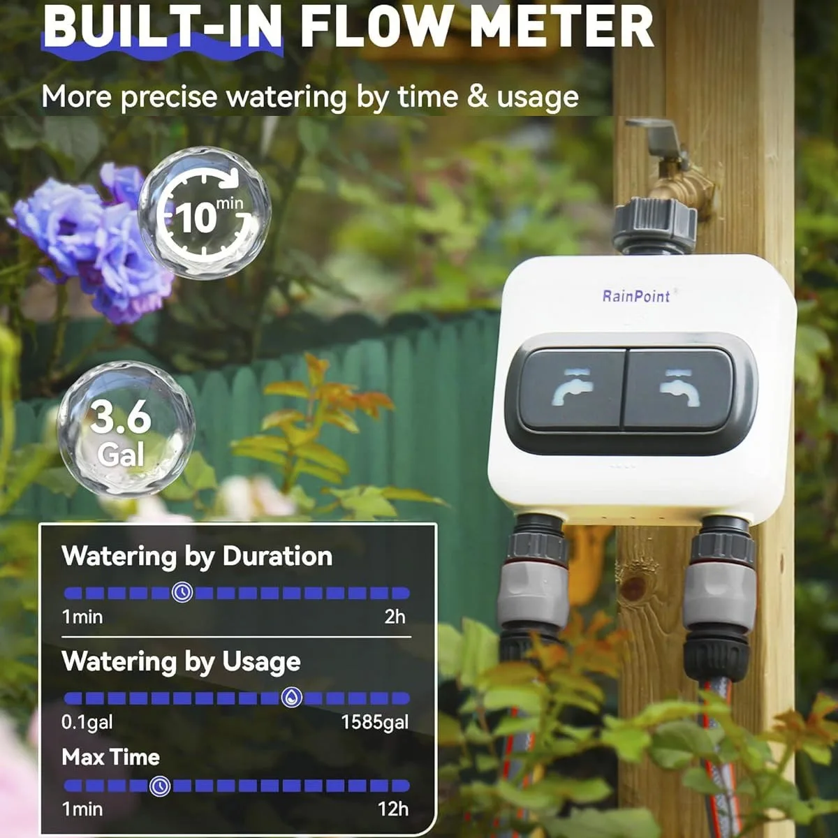 RainPoint Smart 2 Zone Watering Timer WIFI Garden Automatic Irrigation System Drip Sprinkler Controller Valve Garden Water Timer 5