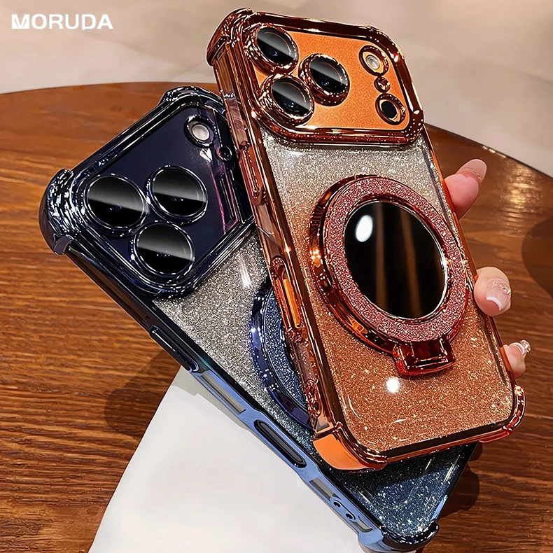 Luxury Glitter Gradient Phone Case with Mirror Ring Holder and Stand Functionality