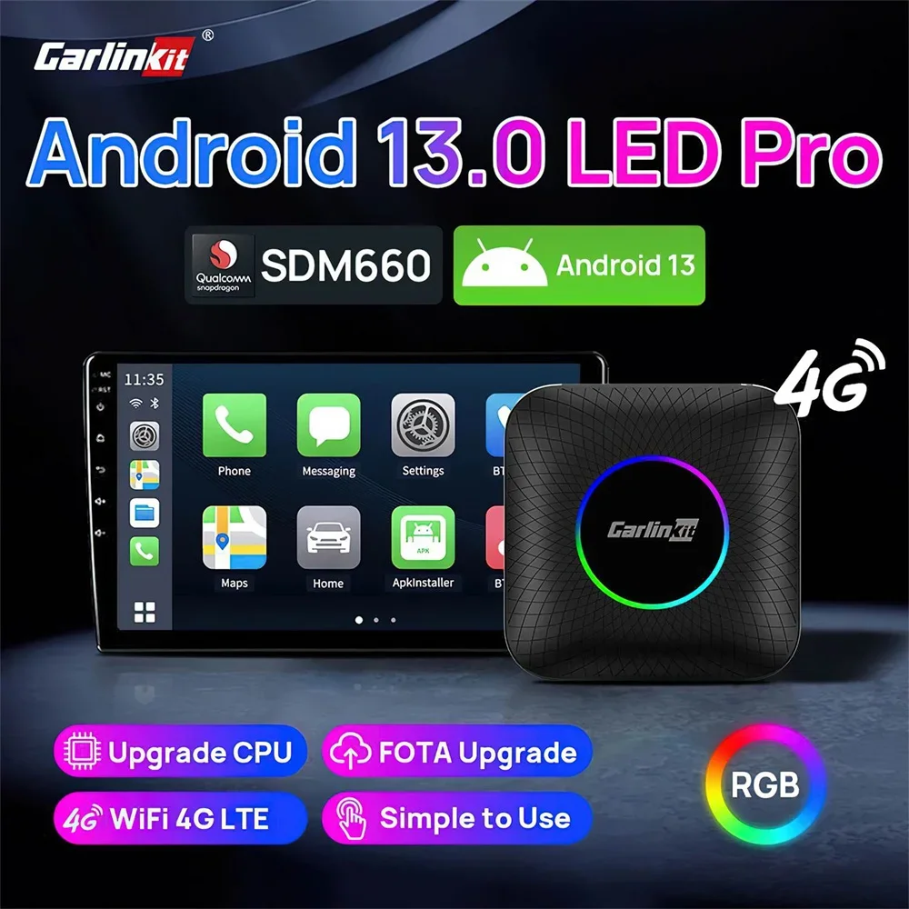 8Gb + 128Gb Carlinkit Android 13 Carplay Ai Box Led Wireless Carplay Android Auto Adapter Upgrade Sdm660 8 Core Plug And Play