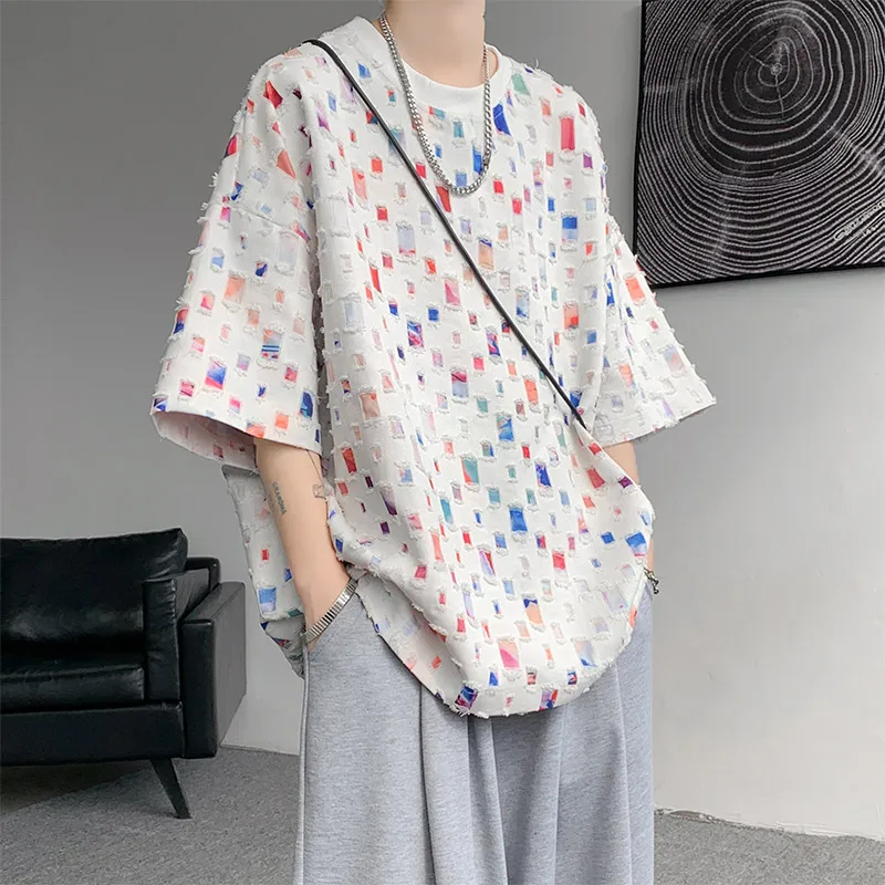 

Short Sleeve T Shirt Men'S for 2024 Summer T-shirt Top Tees Brand Fashion Clothes Plus Size Contrast Color T Shirts Z17