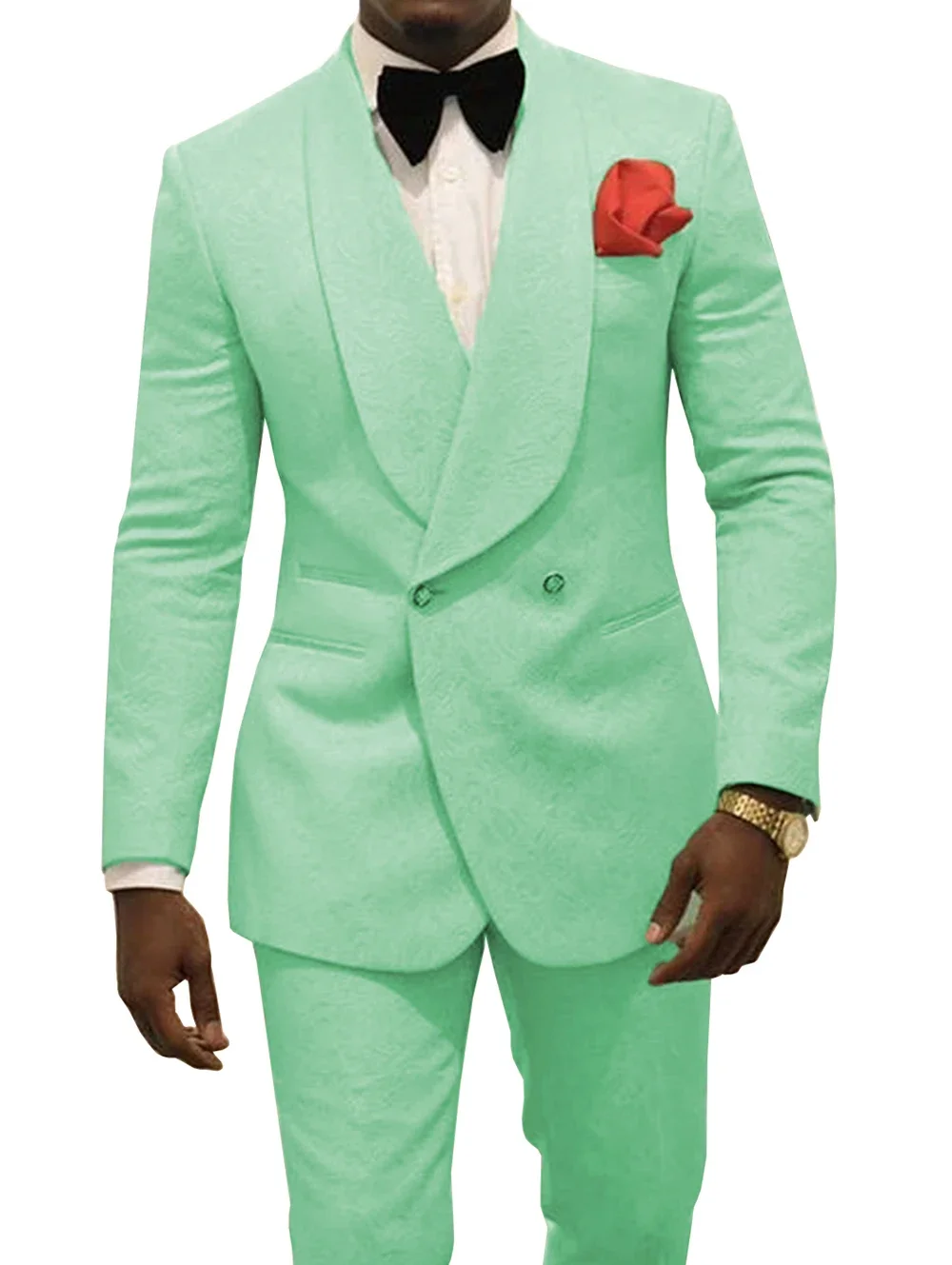 Men Suits Black Double Breasted Slim Jacquard Prom Dress Party Travel Blazer + Pants 4XL 5XL