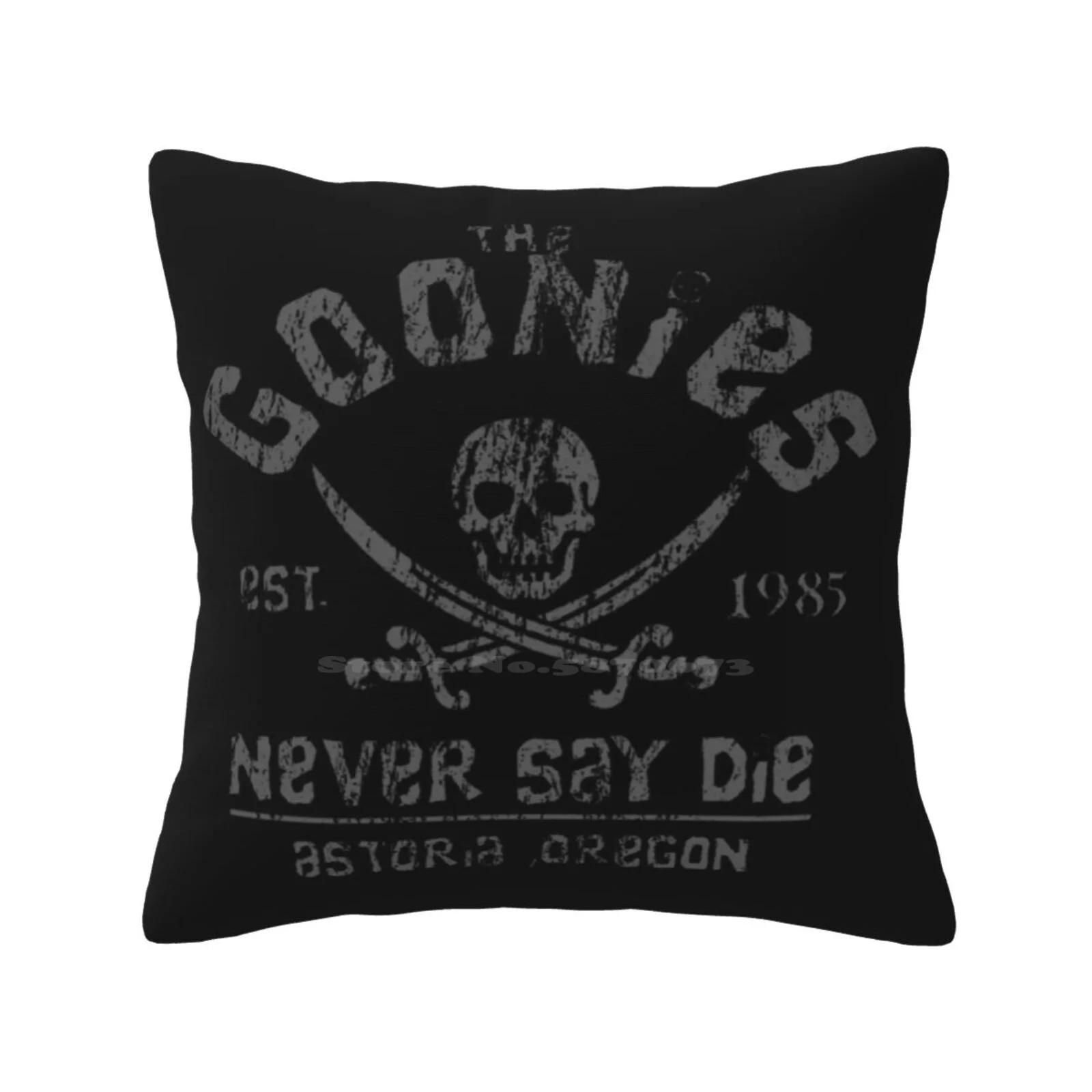 The Goonies-Never Say Die-Grey On Black Fashion Sofa Throw Pillow Cover Federa Goonies Never Say Die Movie Film Tartufi