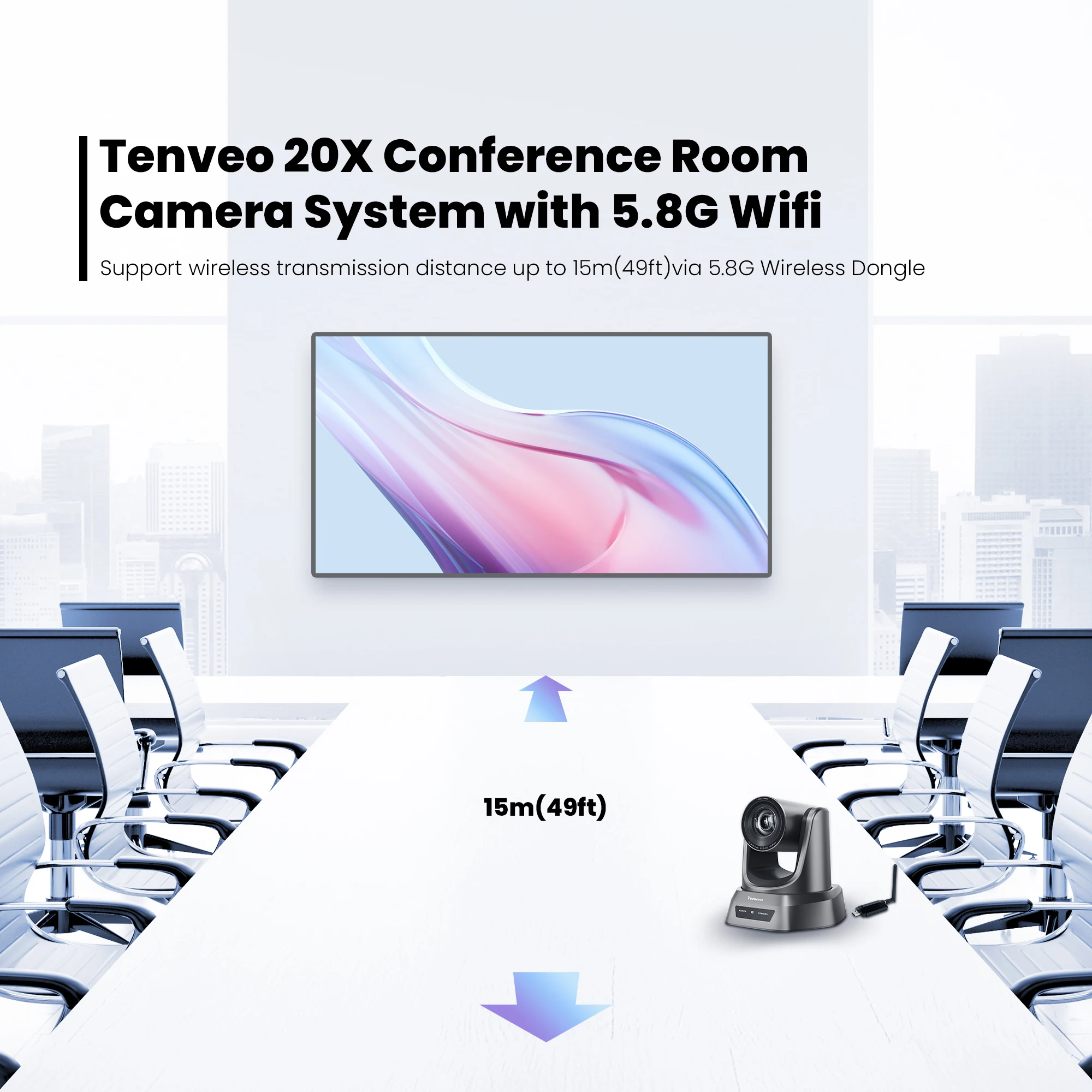 20X Optical Zoom Video Conference Room PTZ Camera 5.8G Wireless and USB3.0 1080P 60FPS for Business Church Worship Online Learn