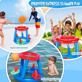 Pool Pool Basketball Set Inflatable Pool Basketball Goal Toss Rings Outdoor Water Game Summer Party Toy For Kids And Adults 5