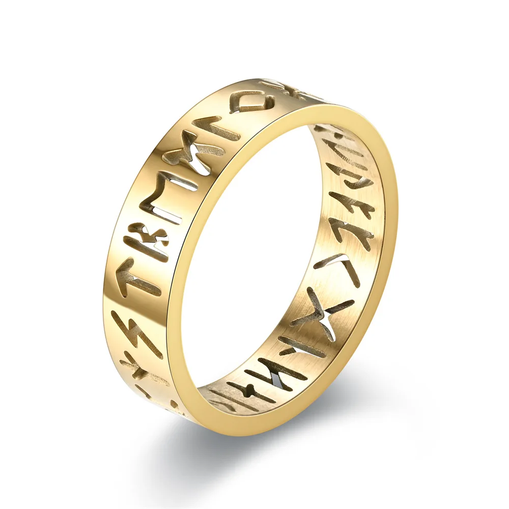 2023 Nuovo anello scavato in acciaio inossidabile per uomo Donna Moda Hollow Rune Design Finger Anillo Antiestres Anelli di ansia - immagine 2