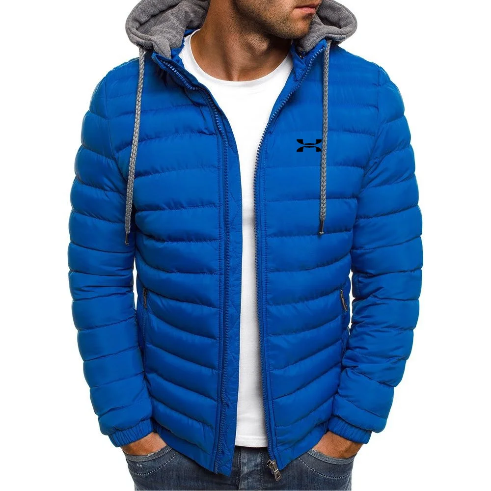 Men's hooded jacket, warm winter paka, brand casual coat, urban fashion business slim and light cotton-padded coat.