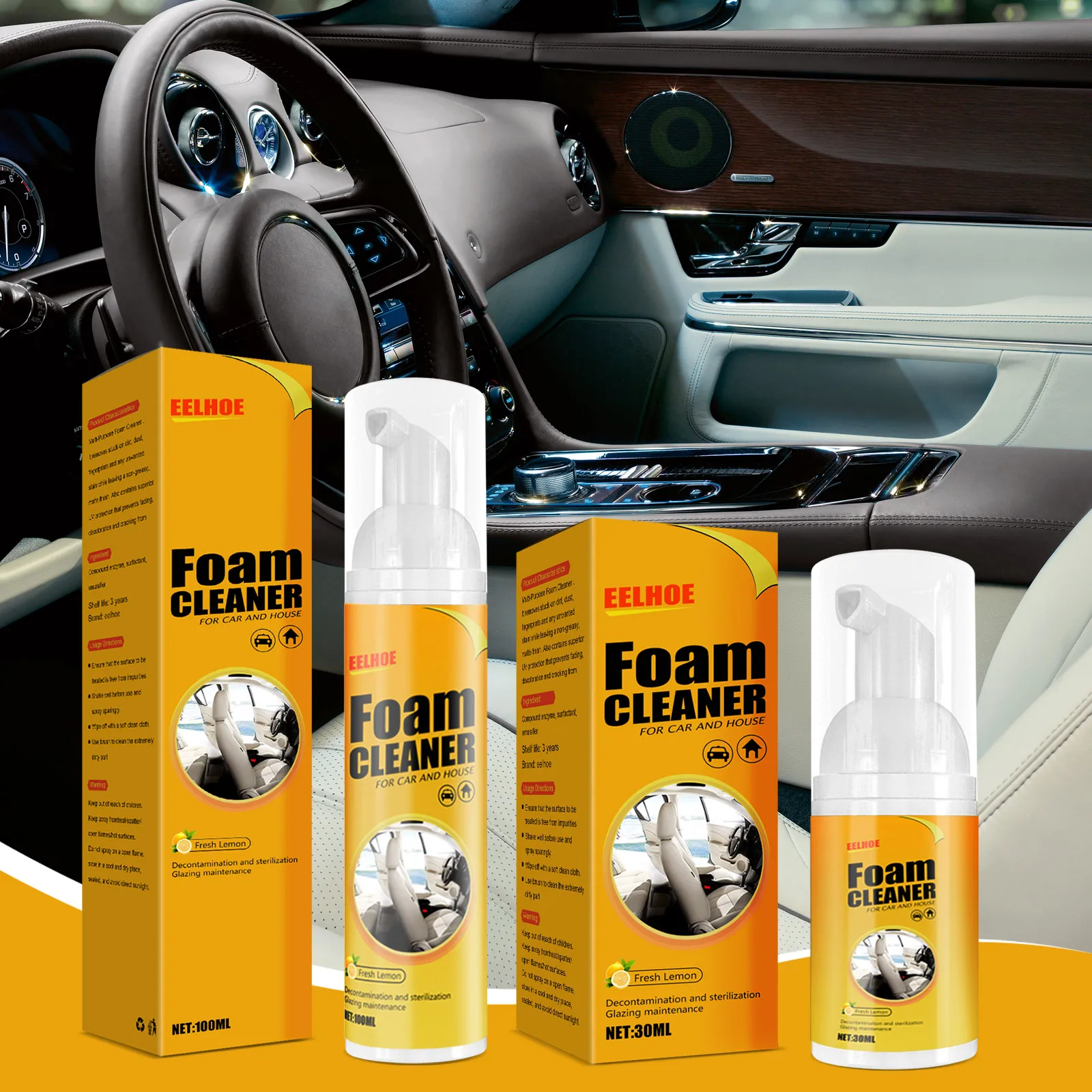 Multifunctional Car Foam Cleaner,All-Purpose Cleaner,Spray Foam Cleaner,  Foam Cleaner for Car and House Lemon Flavor, Strong Decontamination  Cleaners Spray for Kitchen and Car(120ml) 