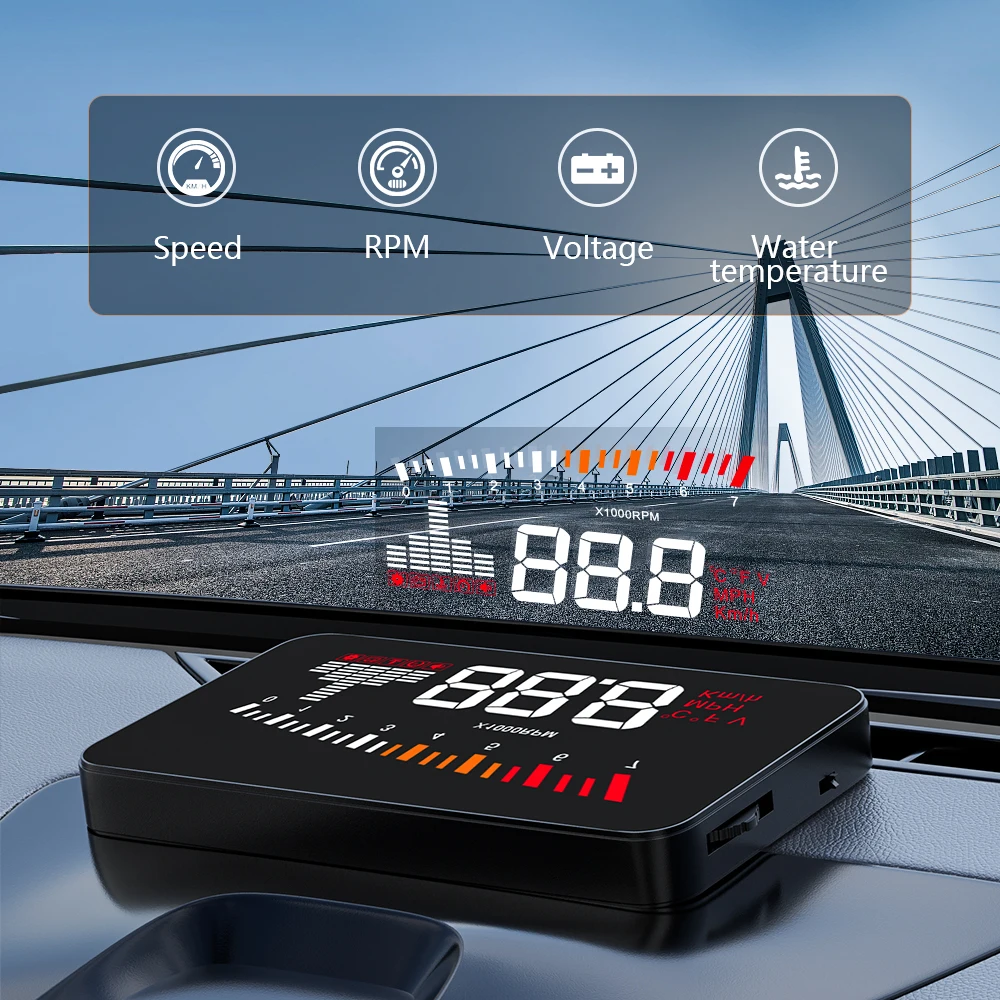 Geyiren X5 OBDII EUOBD ӵ RPM HUD ڵ ڵ   ÷, ӵ  ˶ º ǻ   