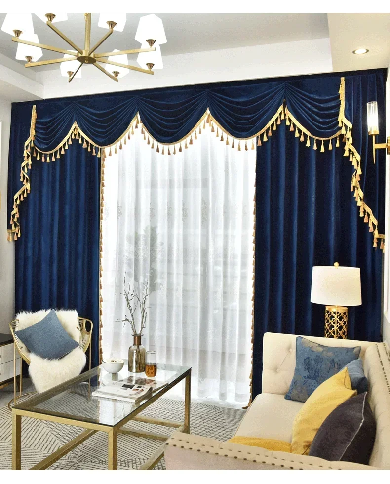 European Luxury Curtain for Living Room Bedroom Velvet Valance Window Curtains High Shading Drapes Custom Solid Color