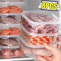 1/8Pcs Plastic Refrigerator Meat Freezer Divided Box Food Grade Household Fridge Fresh-keeping Storage Box Camping Tableware 1