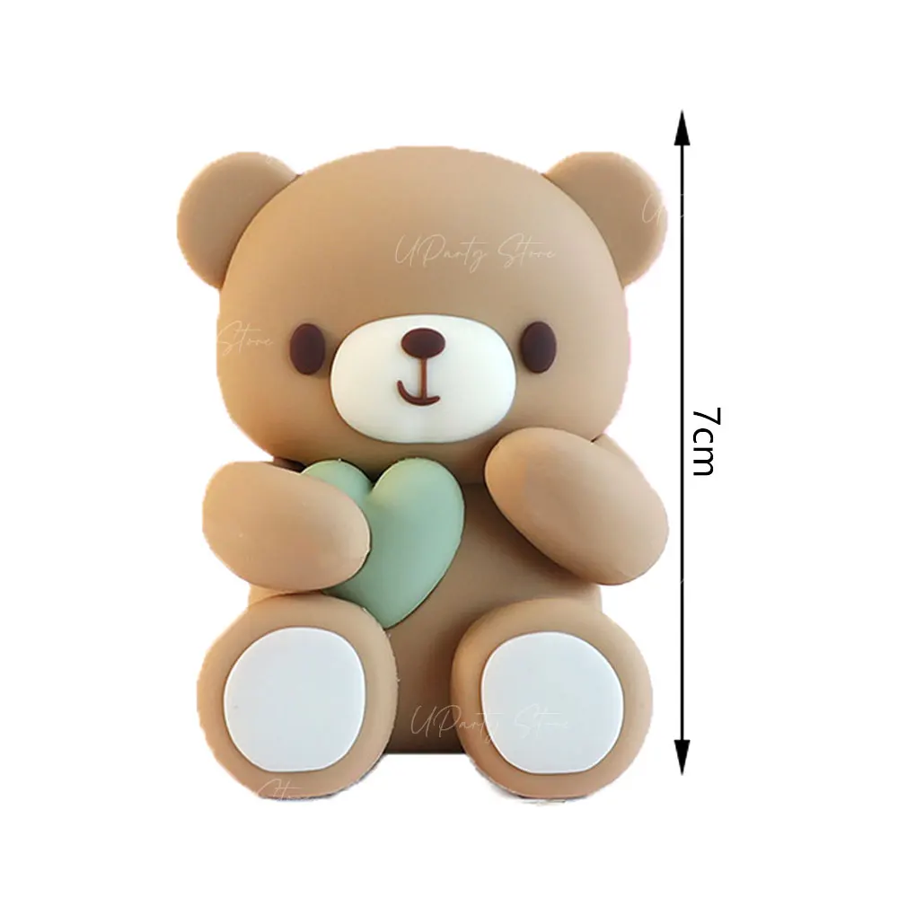 Pink Bear & Rainbow Cake Toppers Set - Baby Shower & Birthday Decorations