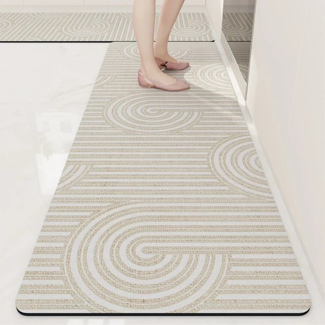 Tappetino da cucina Tappetino antiscivolo resistente all'olio Tappetini impermeabili in pelle PVC Tappeto lungo Marrone Beige Tappeti decorativi per la casa  3