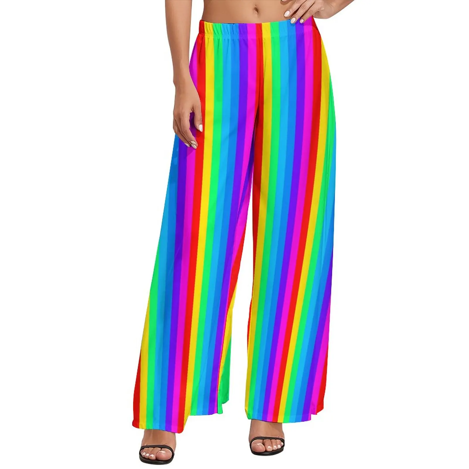 【THEAIRTOWN】Stripe Lettering Wide Pants OYOANGLE Women's Straight Wide Leg Trousers Striped Print