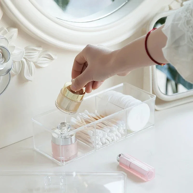 Cosmetic Storage Box Transparent Makeup Organizer Three-color Cotton Swab Cotton Pad Storage Box Desktop Acrylic Material