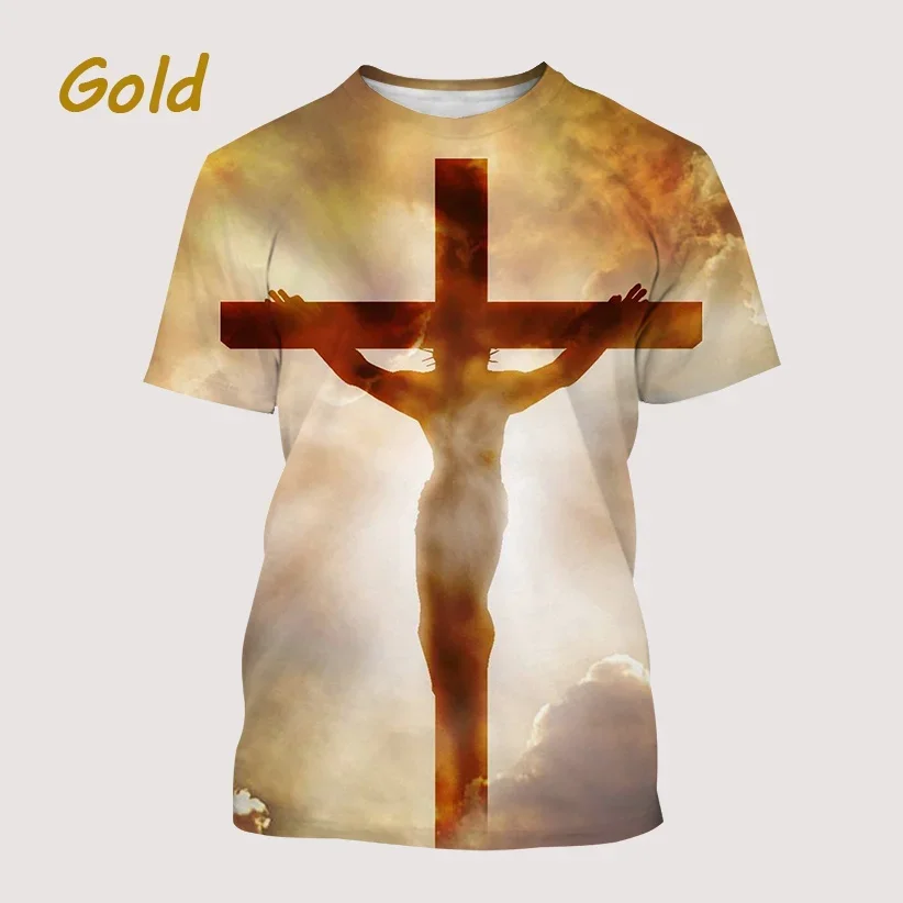 

2024 Summer Fashion Cross 3D Printed Men's Round Neck Short Sleeve Tops T Shirts