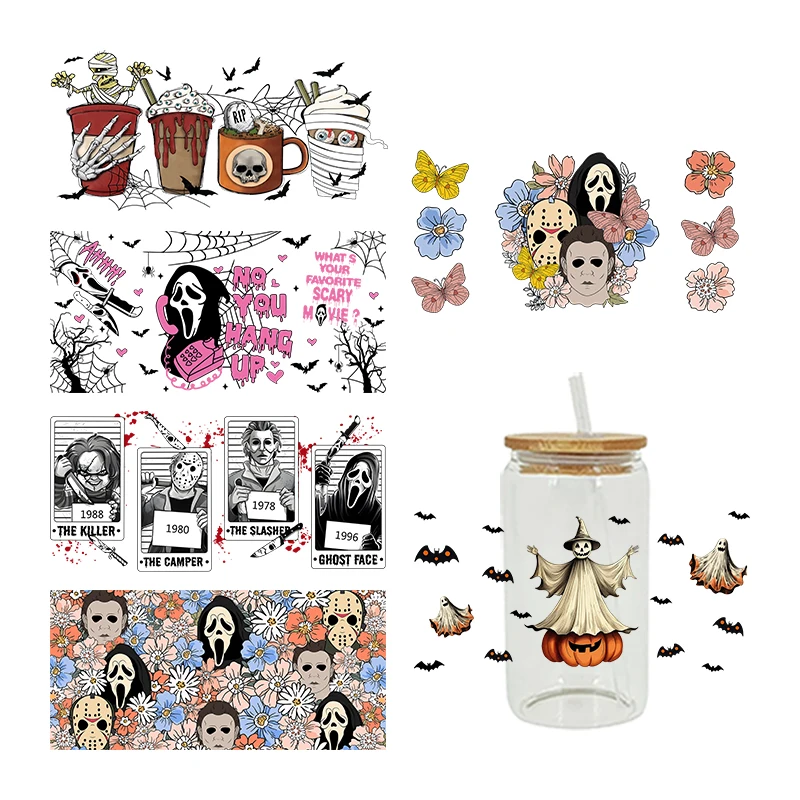 

УФ DTF переводные наклейки для Хэллоуина Libbey Cup Wrap Iron для стекла 16oz D3482