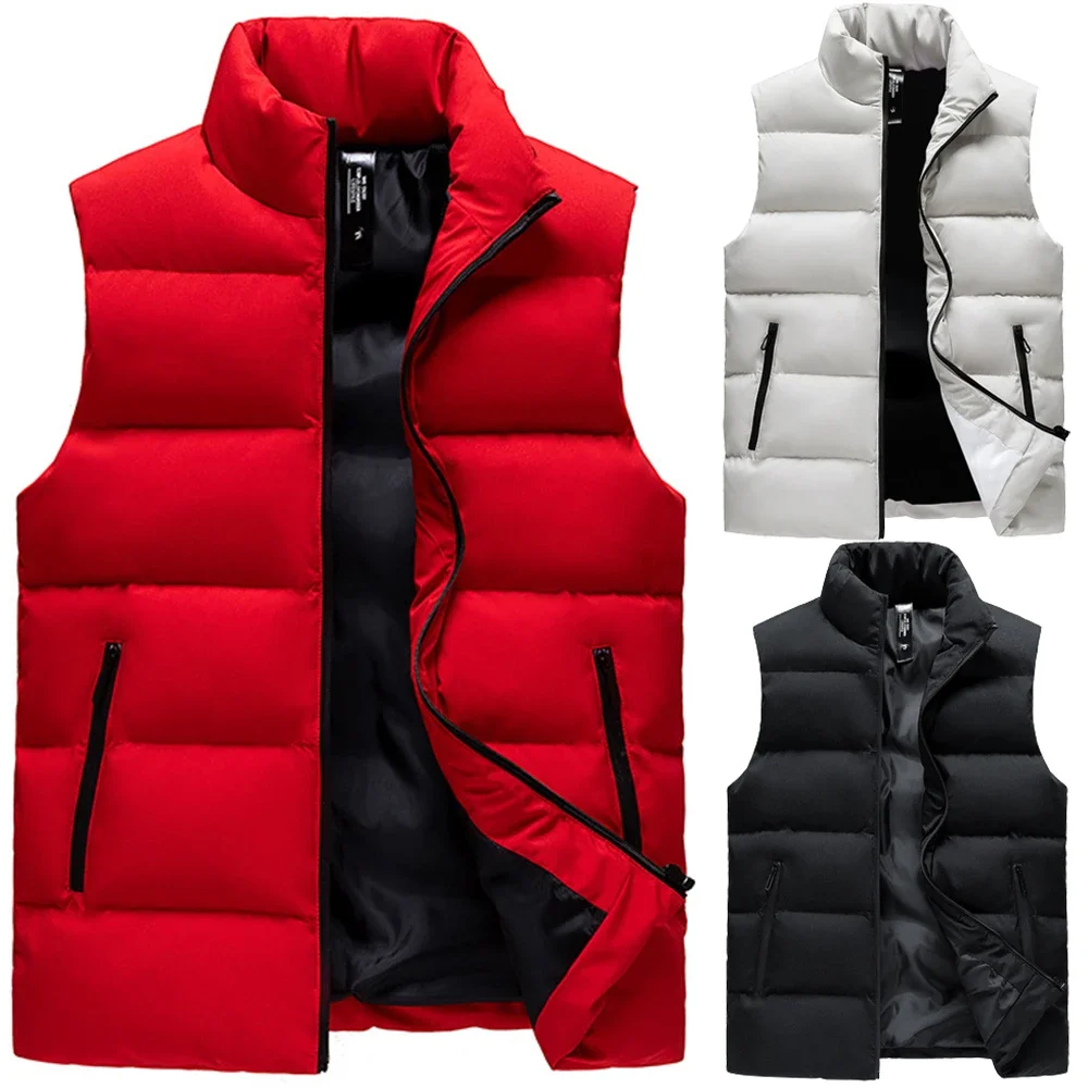 Mens Winter Vest Jacket Warm Sleeveless Jackets Autumn Zipper Coat Stand-up Collar Casual Warm Thicken Waistcoat Men's Clothing
