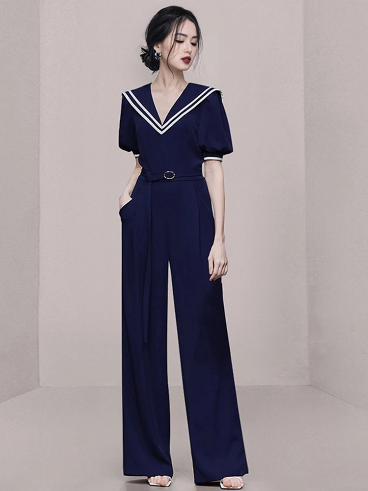 

New Fashion Summer Long One Piece Jumpsuit Elegant Women Vintage Short Sleeve Female Mujer Wide Leg Loose Rompers Street Clothes