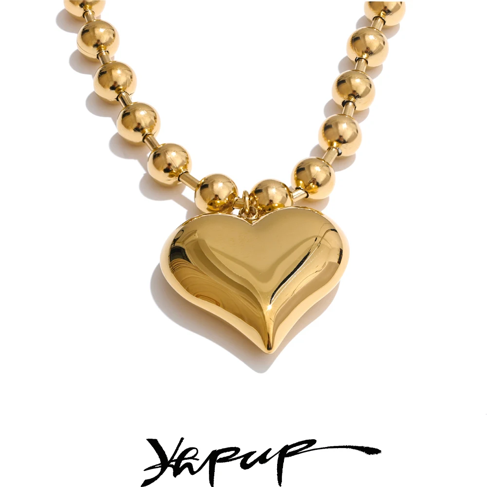 Yhpup Beads Chain Necklace Stainless Steel