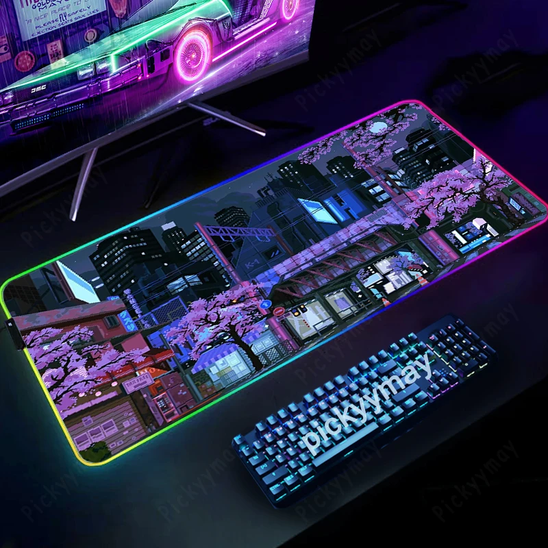 

Pixel Art RGB Gaming Mousepads 900x400 Desk Pad Keyboard Mat LED Gamer Mousepad XXL Mouse Pads Luminous Mouse Mats Street Scene