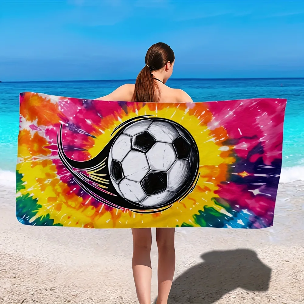 

Tropical Style Beach Towel, Lightweight Large Soft Absorbent, Rainbow Swirl Soccer Ball Print, Ideal For Travel, Swimming