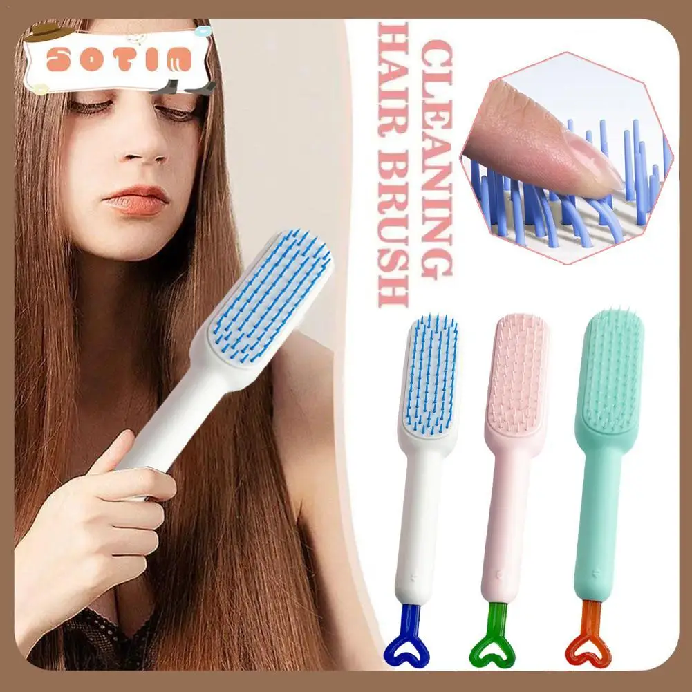 여성용 마사지 헤어 빗, 스트레이트 헤어 빗, 회전 핸들 청소, 정전기 방지 헤어 브러시, 셀프 클리닝 빗  Best5