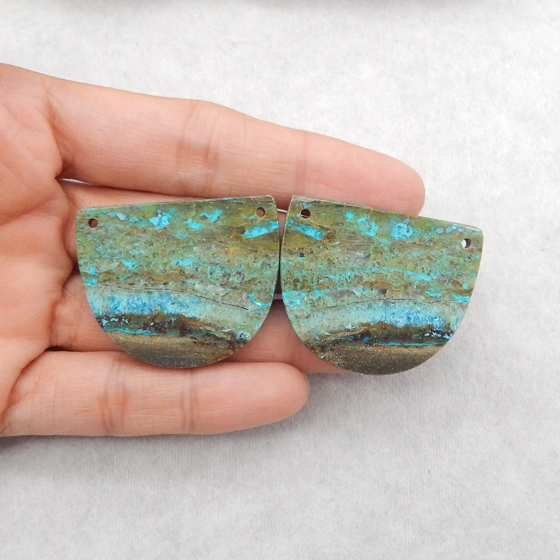Semiprecious Handmade Natural Stone Chrysocolla Double Holes Women Earrings Accessories 36x30x3mm 16g