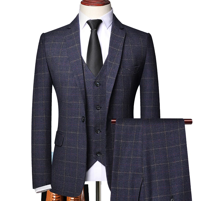 Mens Suit Blazer Vest Pants 3Pcs Groom Wedding Tuxedo