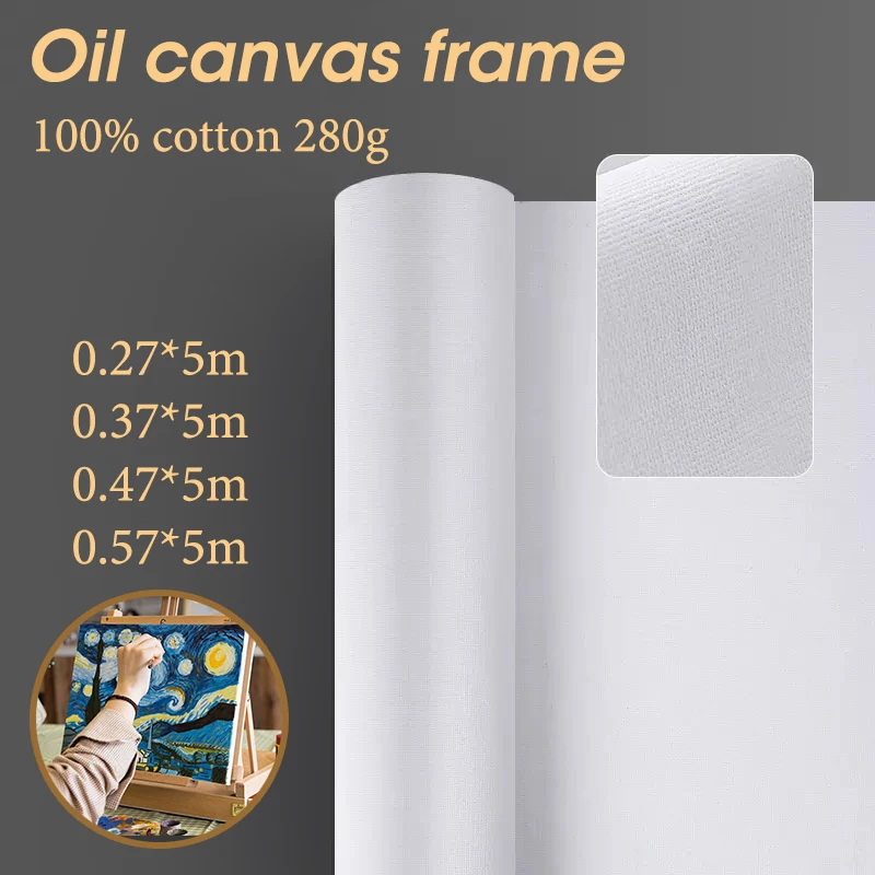 Custom painting canvas painting canvas 5m white canvas roll 280g cotton 27/37/47/57cm wide for beginners practice painting art supplies HB-04