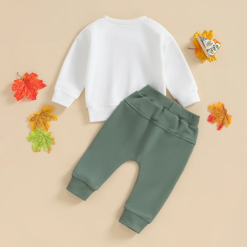Toddler Boy Thanksgiving Outfit Set with Letter Print Sweatshirt and Elastic Pants for Fall Holiday Clothes Collection