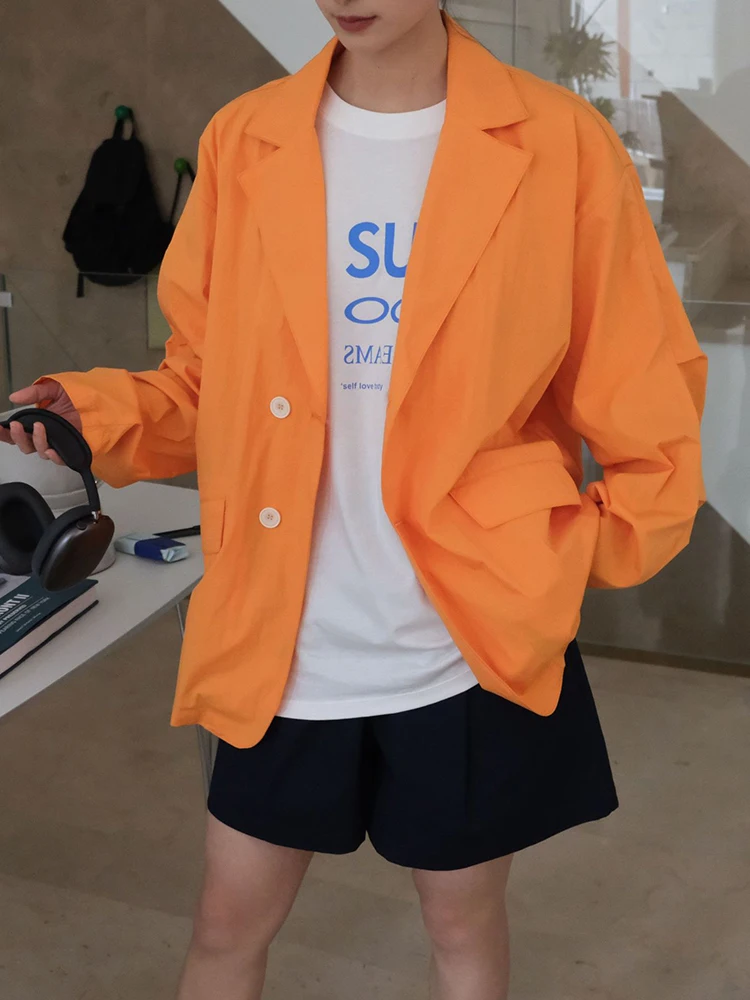 [LANMREM] Fashion Sunscreen Loose Blazers For Women Single Breasted Office Lady Jackets Minimalism Coats 2024 Summer New 26D9122