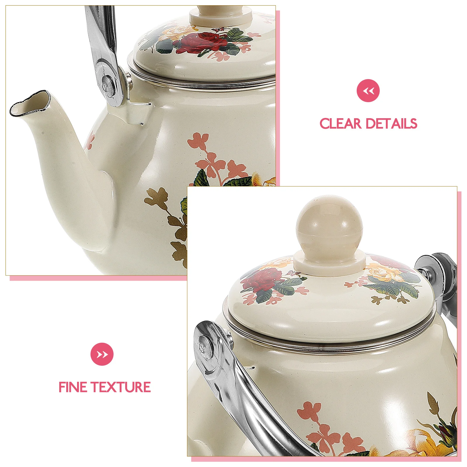1L Floral Enamel Teapot – Vintage Stovetop Kettle 6