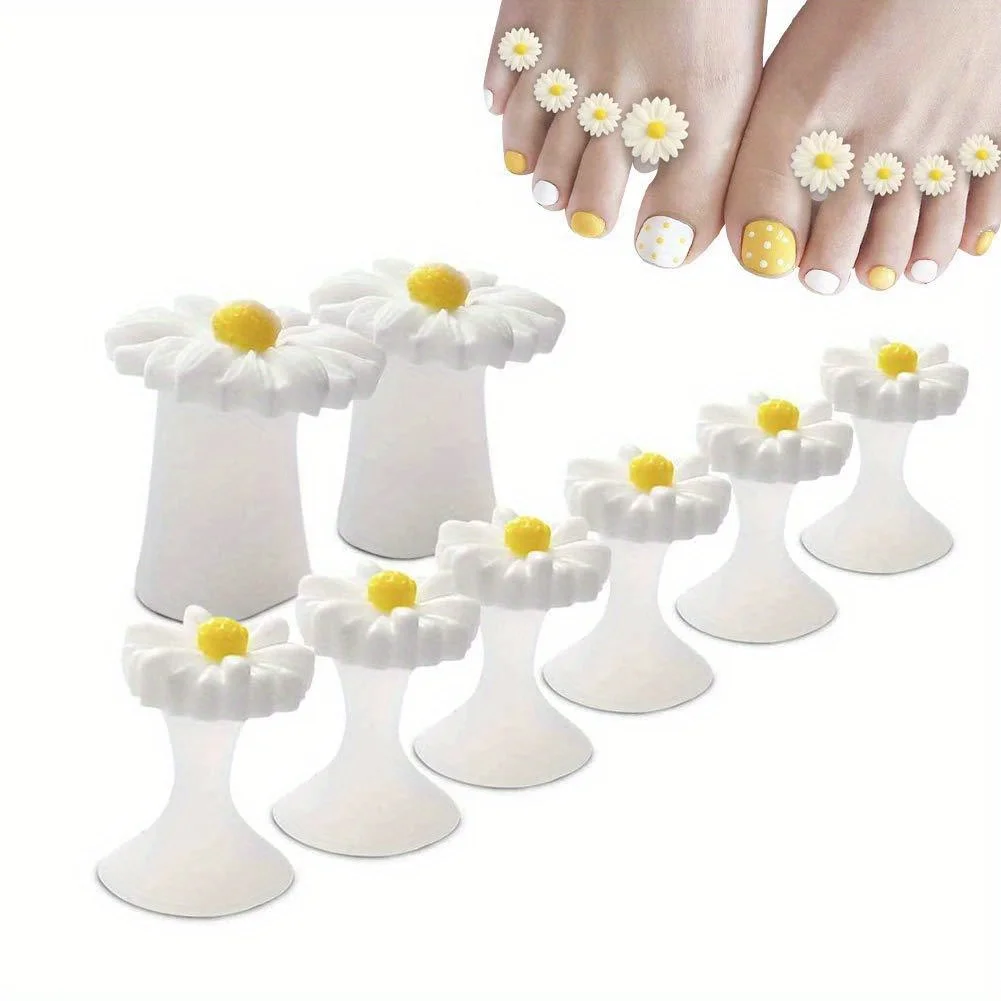 8pcs/set Toe Separators, Silicone Daisy Flower Toe Spacers Stretchers For Nail Polish Nail Art Pedicure Tools, Silicone Spac