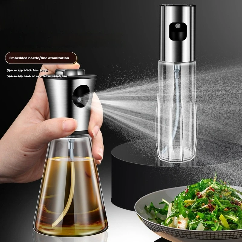 Oil Spray Bottle 100ml/200ml Stainless Steel Oil Spray Bottle Glass Reusable Dispenser For Kitchen Cooking