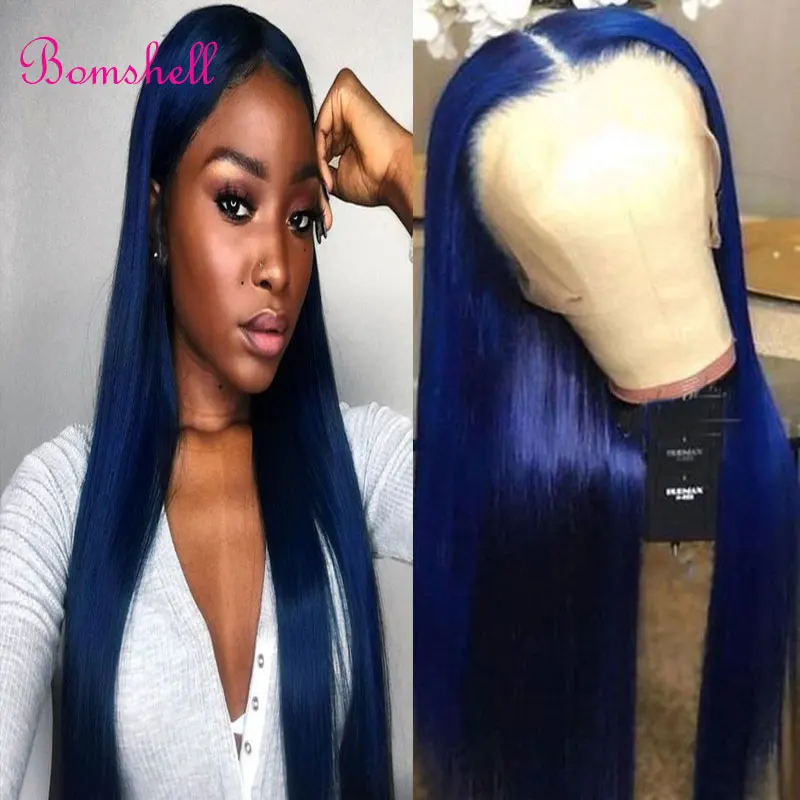

Bombshell Dark Blue Straight Synthetic 13X4 Lace Front Wigs Glueless High Quality Heat Resistant Fiber Hair For Women Cosplay