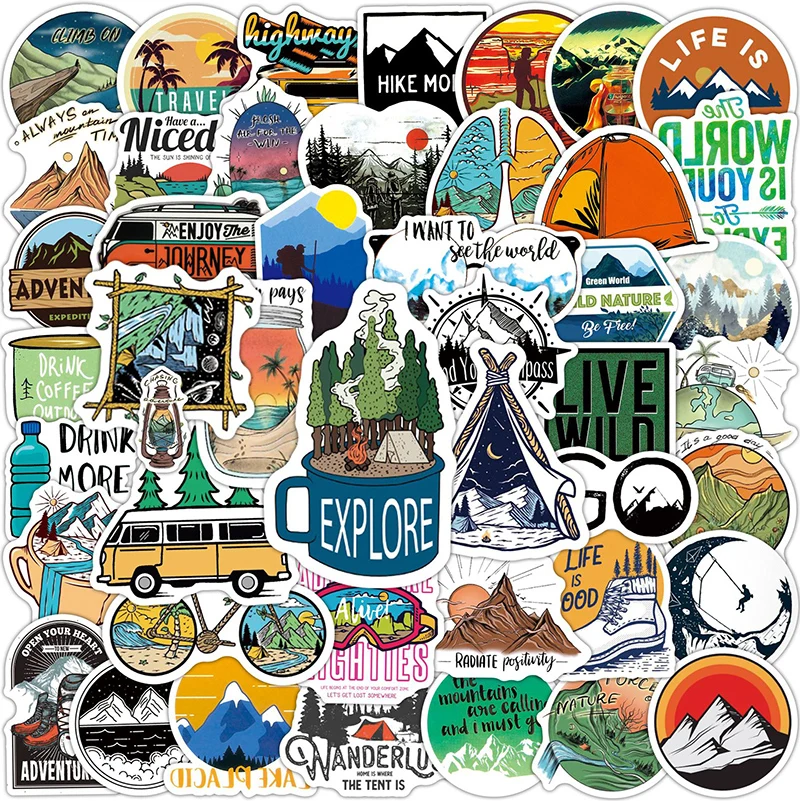 

100PCS Camping Theme Stickers Cool Outdoor Camping Hiking Car Laptop Diary Ckateboard Waterproof Doodle Adult Diy Stickers