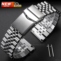 Luxury Solid Stainless Steel Watch Band - Flat Interface Jubilee Men's Business Strap - 22mm (Silver)