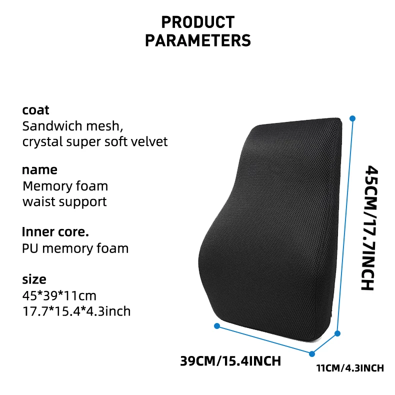 Ergonomisches Memory-Foam Lendenkissen, Verstellbares Stützkissen für Auto, Büro & Gaming-Stuhl, Rückenschmerzen-Linderung – Detail 3
