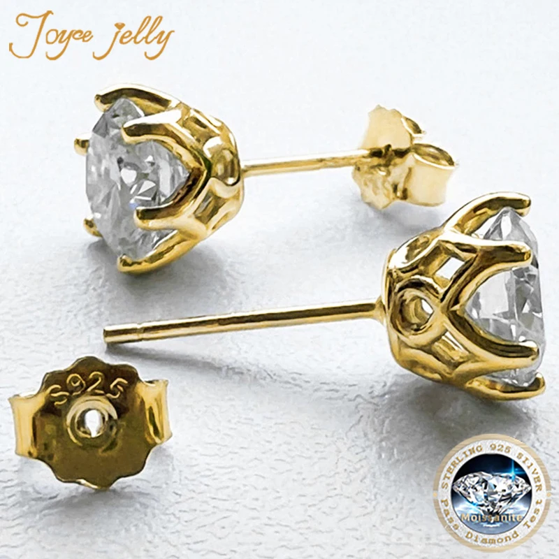 JoyceJelly 1/2/4CT D Color Moissanite Diamond Stud Earrings S925 Sterling Silver Plated 18K Gold Ear-studs Luxury Fine Jewelry
