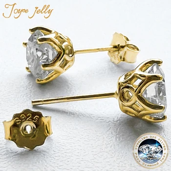 JoyceJelly 1/2/4CT D Color Moissanite Diamond Stud Earrings S925 Sterling Silver Plated 18K Gold Ear-studs Luxury Fine Jewelry