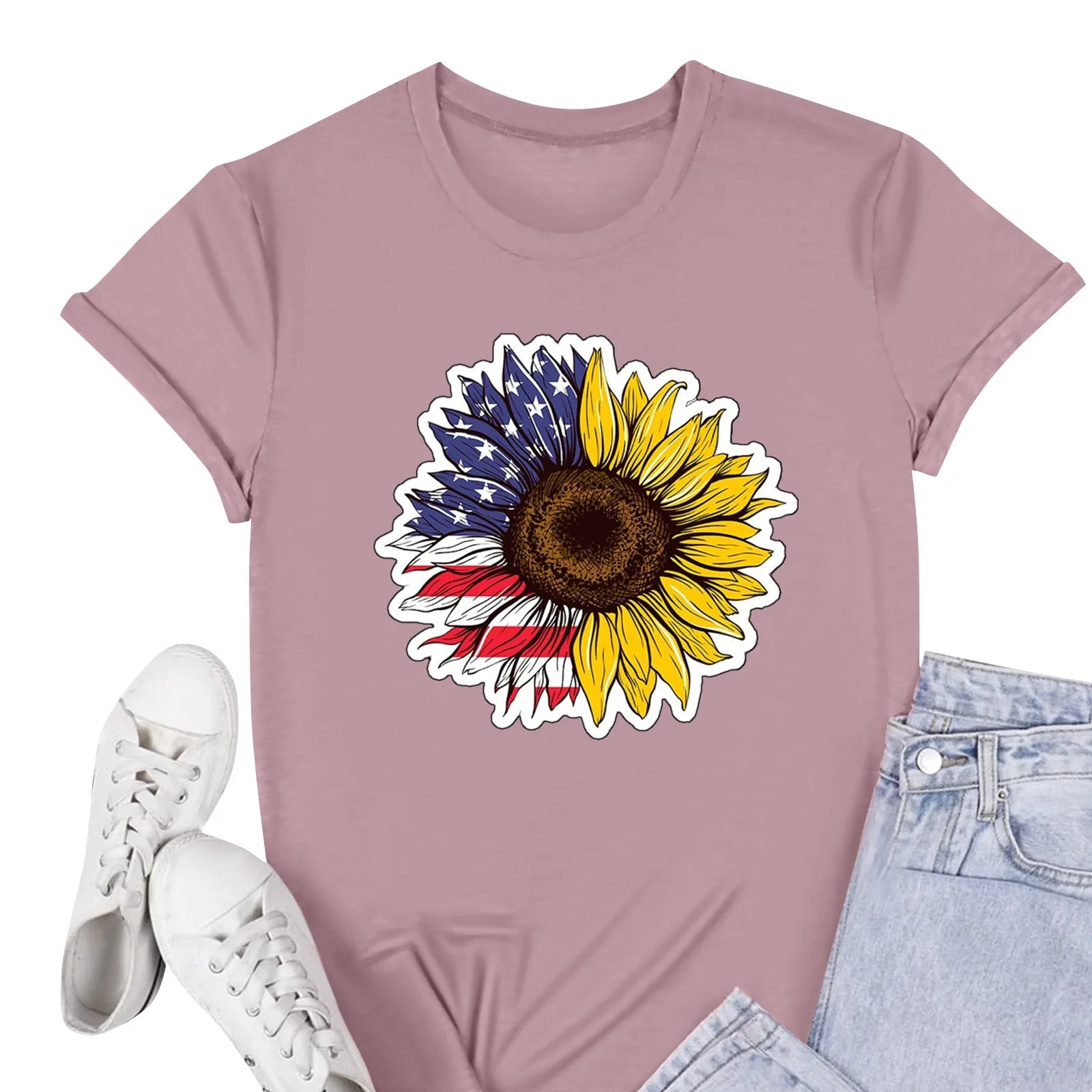 

Женская футболка с американским флагом, Графический Топ, лето 2024