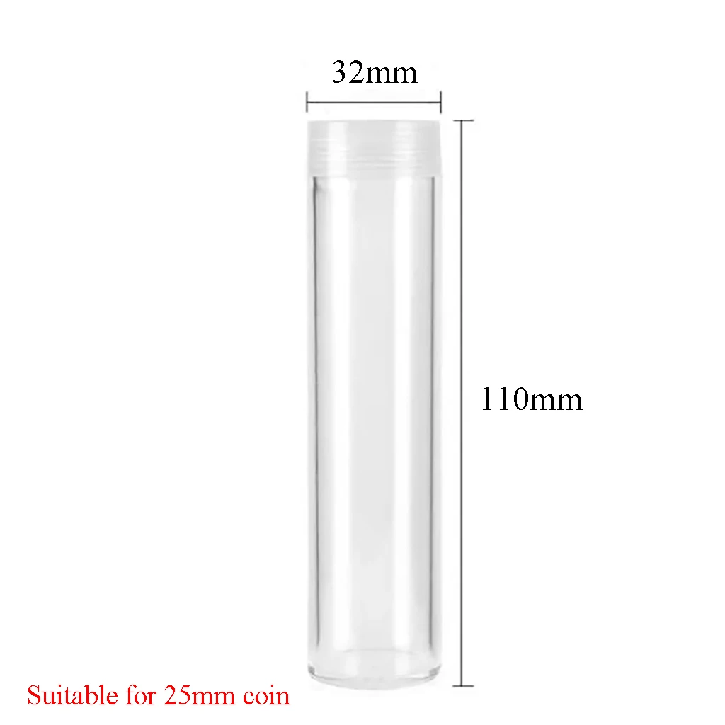 5Pcs 25mm Coin Storage Tubes Transparent Plastic Quarter Coin Tubes with Lid for Coin Collection Organizer 2