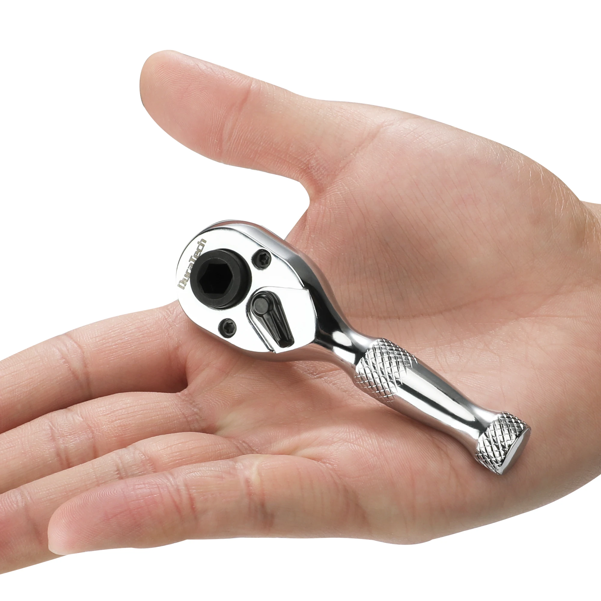 Duratech 2-in-1 Mini Dual Head Stubby Ratchet Handle 1/4'' Drive Finger Ratchet Spanner Repair Hand Tool