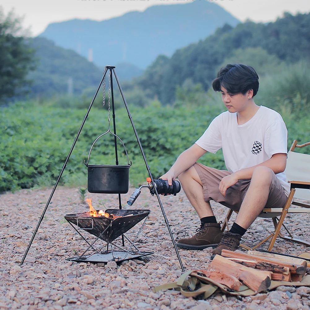 Camping Bonfire Tripod Portable Aluminum Alloy Cooking Pot Frame Tool Stainless Steel Chain Detachable Stand Camping Accessories