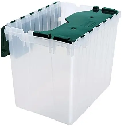 

18 Gallon Plastic Stackable Storage KeepBox Tote Container with Hinged Attached Lid, 21-Inch L x 15-Inch W x 17-Inch H, Clear/Gr